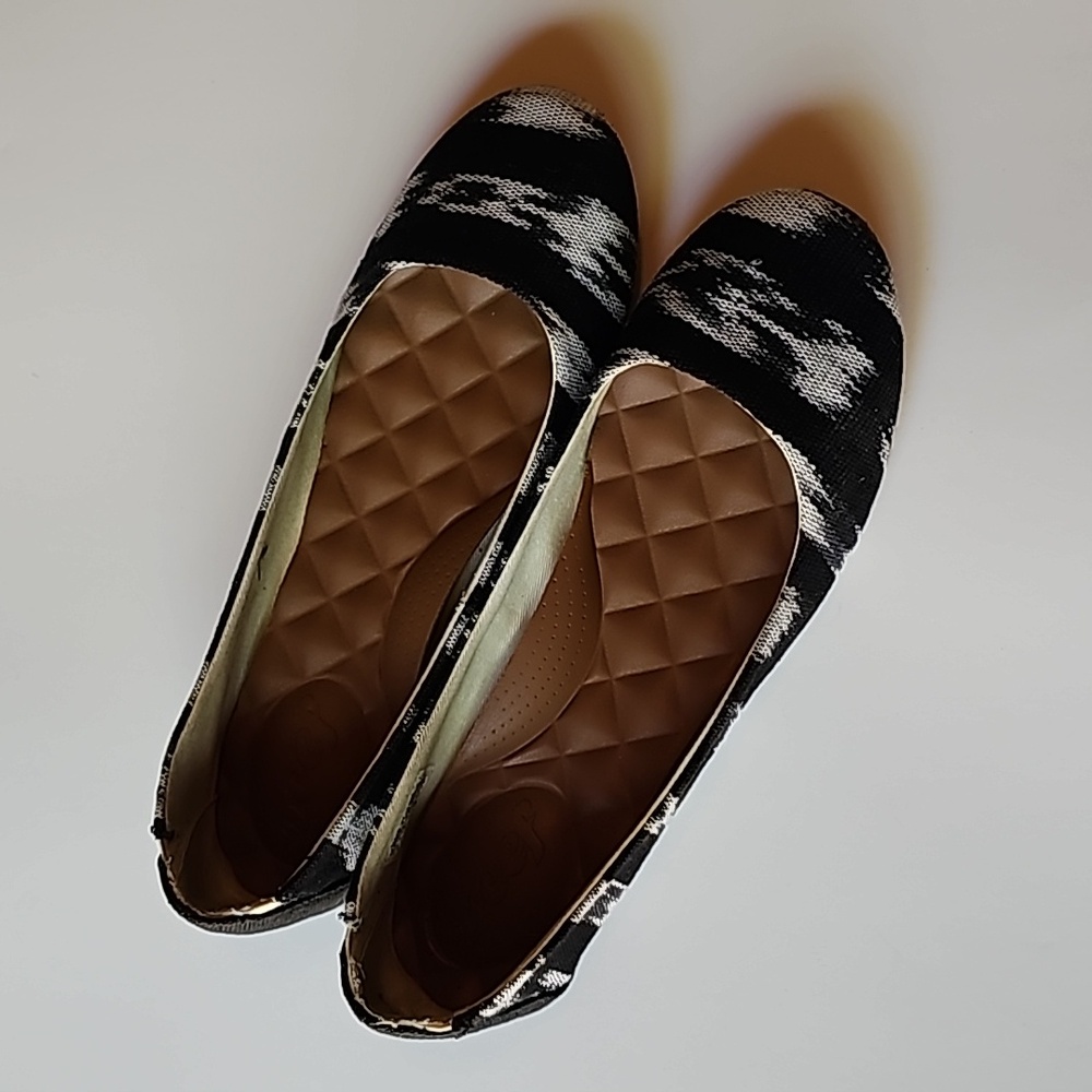 Reef Bella Costas Tropic 9 Black White Canvas Ballet Flats Slip On Shoes